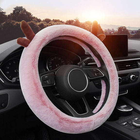 Antler Thick Plush Steering Wheel Cover, Style: O Type (Camel)