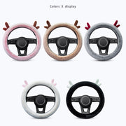 Antler Thick Plush Steering Wheel Cover, Style: D Type (Black)