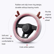 Antler Thick Plush Steering Wheel Cover, Style: D Type (Black)