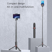 Desktop Multi-Function Live 1.3m Tripod Portable Integrated Bluetooth Selfie Rod(White Silver)
