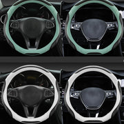Leather Carbon Fiber Stitching Car Steering Wheel Set, Diameter: 38cm(Black Blue Round)