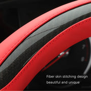 Leather Carbon Fiber Stitching Car Steering Wheel Set, Diameter: 38cm(Black Round)