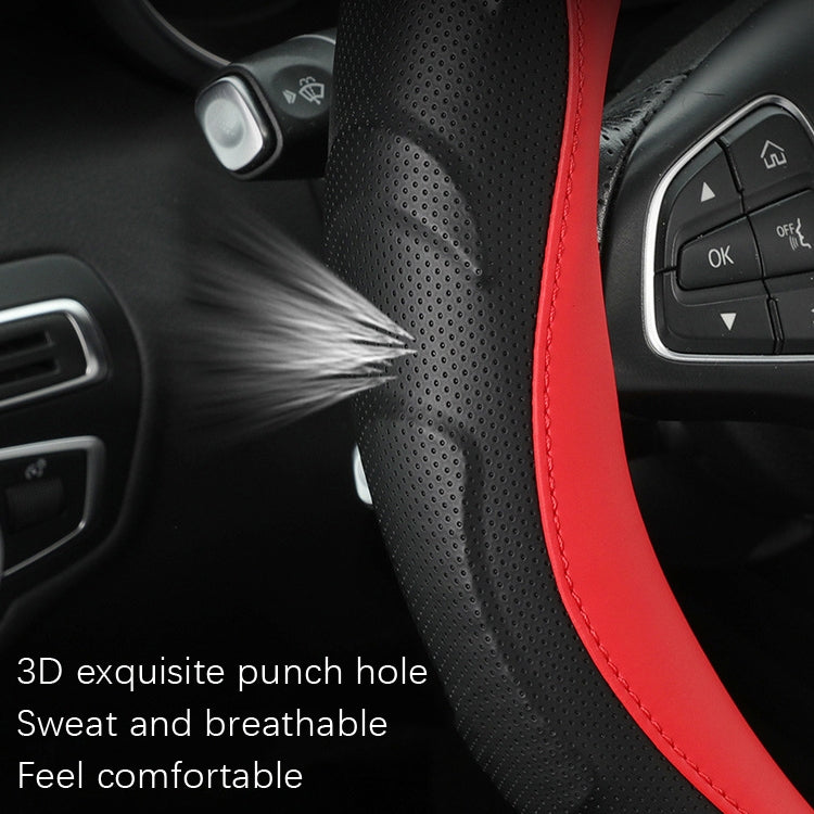 Leather Carbon Fiber Stitching Car Steering Wheel Set, Diameter: 38cm(Black Blue D Shape)