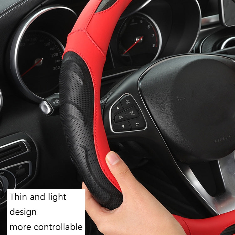 Leather Carbon Fiber Stitching Car Steering Wheel Set, Diameter: 38cm(Black White Round)