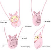 Star Pet Hanging Neck Fan USB Hand-Held Silent Luminous Fan(Pink)
