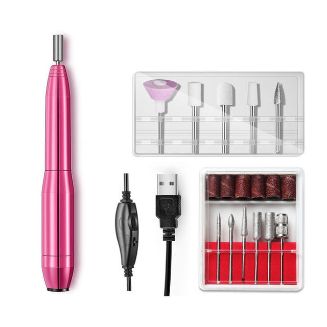 Aluminum Alloy Nail Grinding Machine USB Electric Nail Polish Remover(Rose Pink)