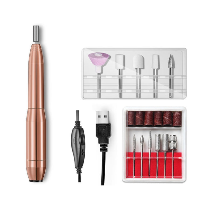 Aluminum Alloy Nail Grinding Machine USB Electric Nail Polish Remover(Gold)