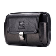BULL CAPTAIN Multifunctional Leather Mobile Phone Small Waist Bag For Men(Horizontal Black)