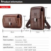 BULL CAPTAIN Multifunctional Leather Mobile Phone Small Waist Bag For Men(Horizontal Black)
