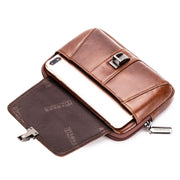 BULL CAPTAIN Multifunctional Leather Mobile Phone Small Waist Bag For Men(Horizontal Black)