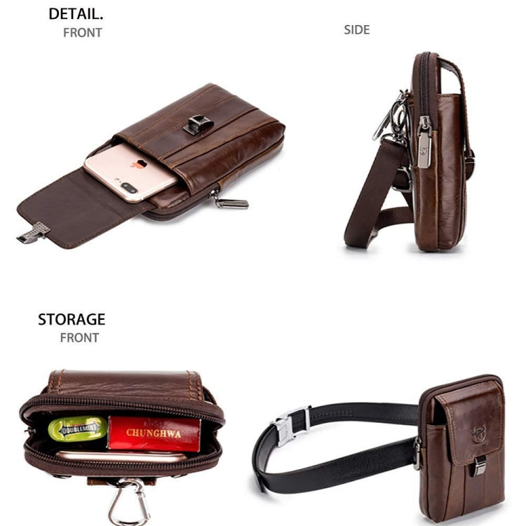 BULL CAPTAIN Multifunctional Leather Mobile Phone Small Waist Bag For Men(Vertical Black) - free shipping - PMC TechLife - Order now!