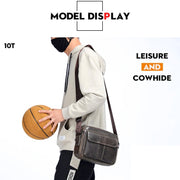 BULL CAPTAIN  Double Layer Leather One Shoulder Messenger Bag For Men(Iron Blue)