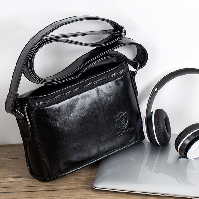 BULL CAPTAIN Leather Shoulder Messenger Bag For Men(Cool Black)