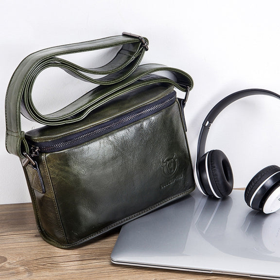 BULL CAPTAIN Leather Shoulder Messenger Bag For Men(Dark Night Green)