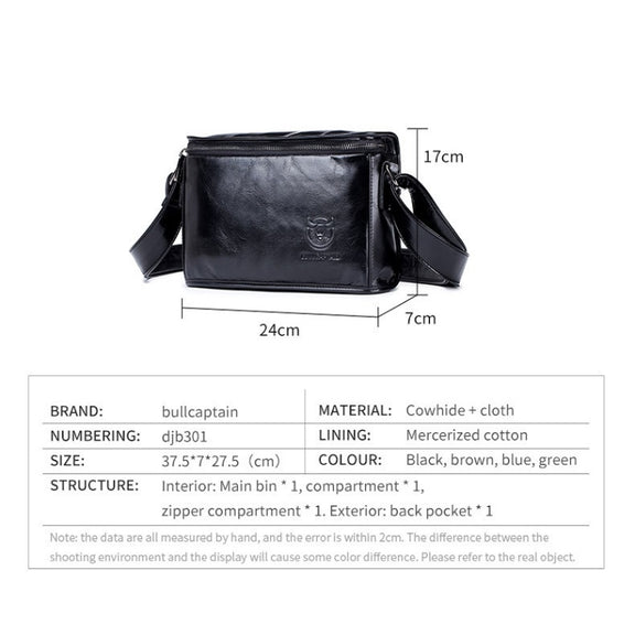 BULL CAPTAIN Leather Shoulder Messenger Bag For Men(Cool Black)