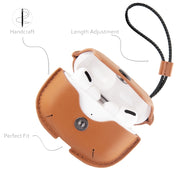Earphone Cowhide Leather Sleeve Storage Box Protective Case with Lanyard For AirPods Pro(Green)