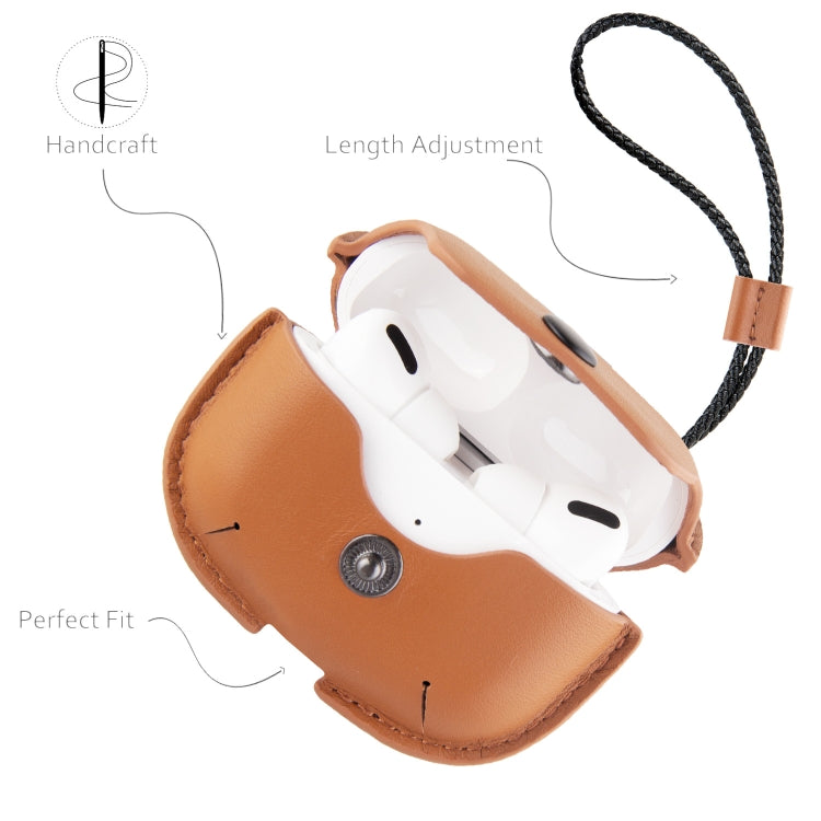 Earphone Cowhide Leather Sleeve Storage Box Protective Case with Lanyard For AirPods Pro(Green)