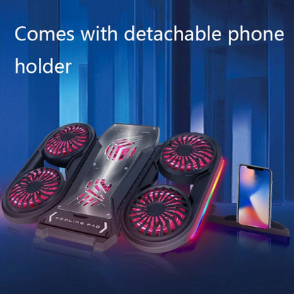 NUOXI Q6 RGB Lighting Effect Laptop Radiator with Phone Holder(Red) - free shipping - PMC Jewellery - Order now!