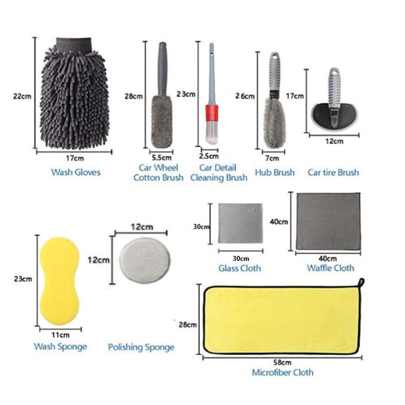 12 PCS / Set Car Wash Tool Brush Car Tires Brush Double Strand Wheel Brush(Gray)