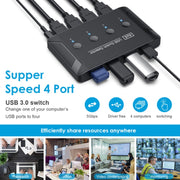 T29 USB3.0 Automatic 4 In 4 Out Switcher HUB Printer Sharing