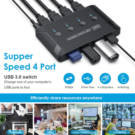 T29 USB3.0 Automatic 4 In 4 Out Switcher HUB Printer Sharing