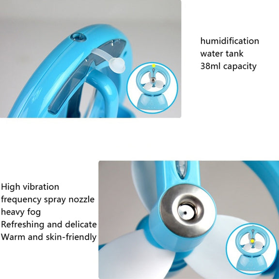 Mini USB Rechargeable Spray Fan Student Dormitory Office Desktop Mute Fan(Glossy Blue)