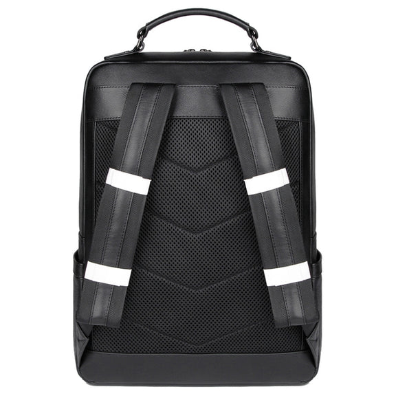 Casual Business Cowhide Leather Backpack Laptop Bag For Men(Black)
