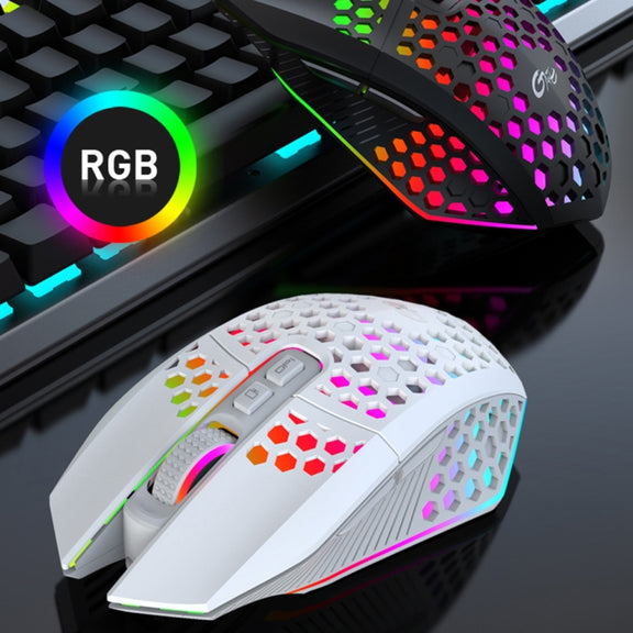 FMOUSE  X801 8 Keys 1600DPI Hollow Luminous Gaming  Office Mouse,Style: Black Wireless Rechargeable