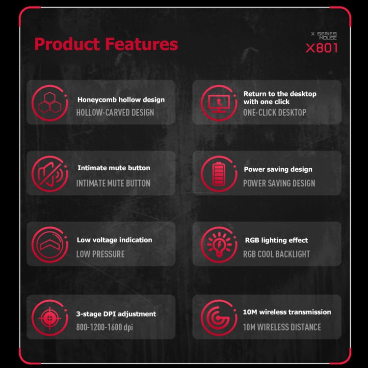 FMOUSE  X801 8 Keys 1600DPI Hollow Luminous Gaming  Office Mouse,Style: White Wireless Rechargeable - free shipping - PMC Jewellery - Order now!