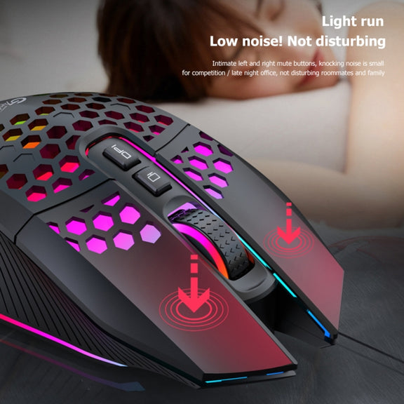 FMOUSE  X801 8 Keys 1600DPI Hollow Luminous Gaming  Office Mouse,Style: Black Wired
