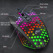 FMOUSE  X801 8 Keys 1600DPI Hollow Luminous Gaming  Office Mouse,Style: Black Wired
