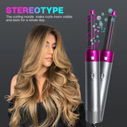 5-in-1 Hot-air Comb Automatic Straightening Dual-purpose Hair Dryer Silver+Rose Red(US Plug)