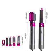 5-in-1 Hot-air Comb Automatic Straightening Dual-purpose Hair Dryer Silver+Rose Red(UK Plug)