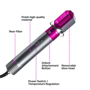 5-in-1 Hot-air Comb Automatic Straightening Dual-purpose Hair Dryer Silver+Rose Red(UK Plug)