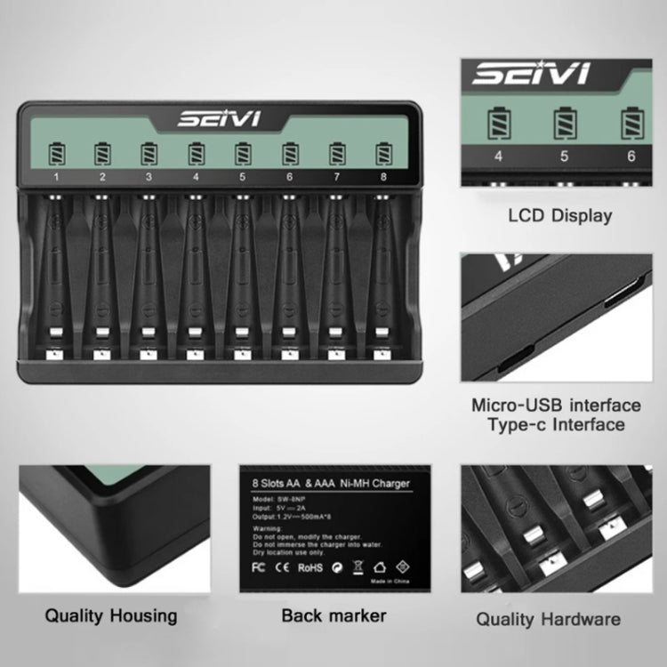 SEIVI On-Screen Eight-Slot Cradle Charging NiMH Battery USB Charger(SW-8NP) - free shipping - PMC TechLife - Order now!