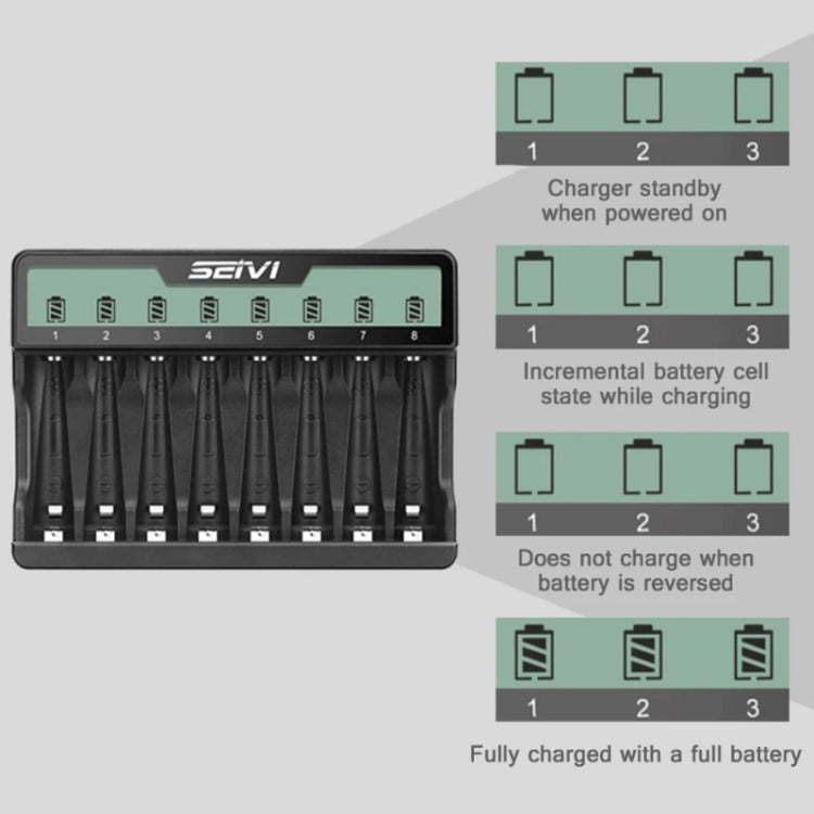 SEIVI On-Screen Eight-Slot Cradle Charging NiMH Battery USB Charger(SW-8NP) - free shipping - PMC TechLife - Order now!