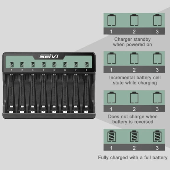 SEIVI On-Screen Eight-Slot Cradle Charging NiMH Battery USB Charger(SW-8NP)