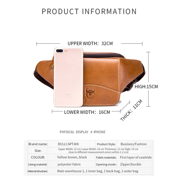 BULL CAPTAIN Cowhide Waist Bag Large Capacity Multifunctional Wallet For Men(Black)