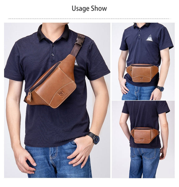 BULL CAPTAIN Cowhide Waist Bag Large Capacity Multifunctional Wallet For Men(Black)