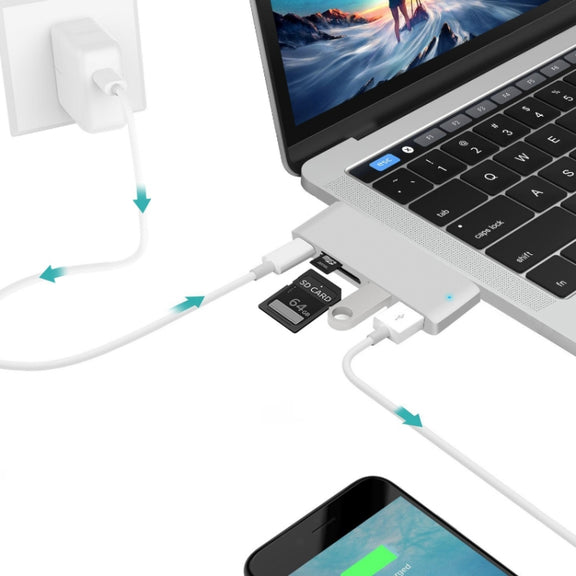 USB-C To HDMI Splitter Docking Station Card Reader, Specification： 5 in 1 Silver