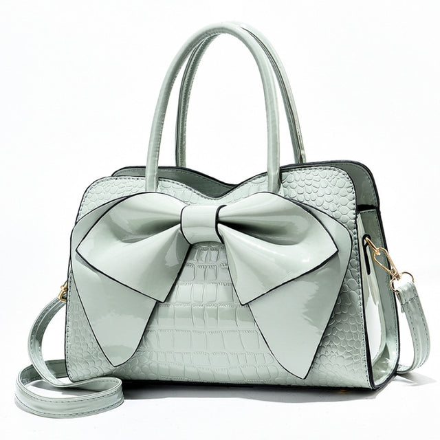 8111 Bow Bright Leather Ladies Handbag(Light Green)