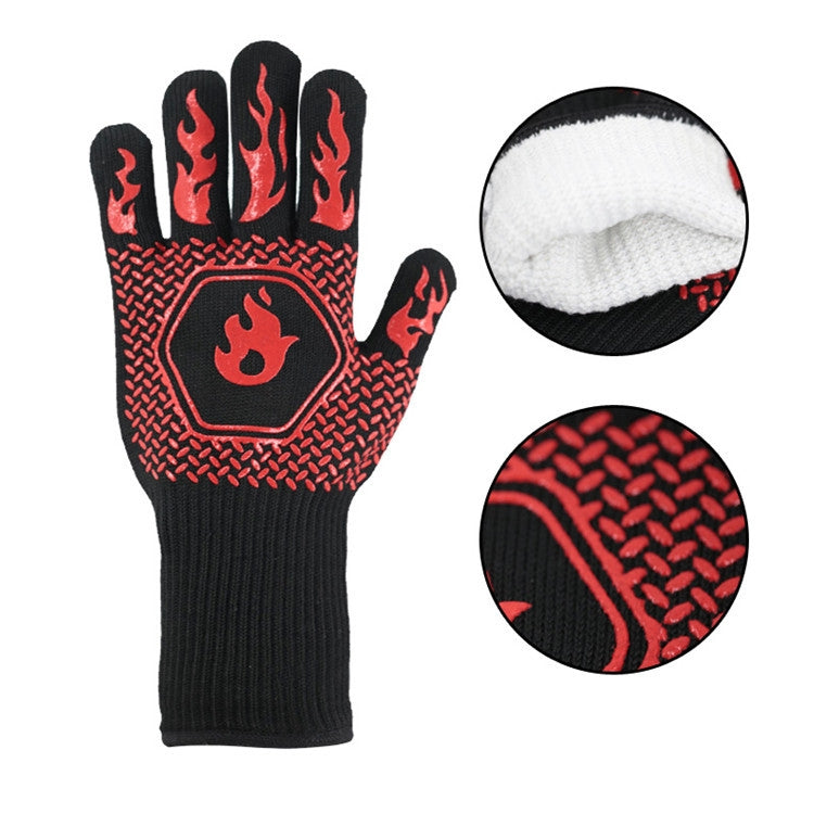 1 Pair High Temperature Resistant Silicone BBQ Gloves  Anti-Scalding Gloves(Fish Bone Red) - Safety Gloves by PMC TechLife | Online Shopping South Africa | PMC TechLife