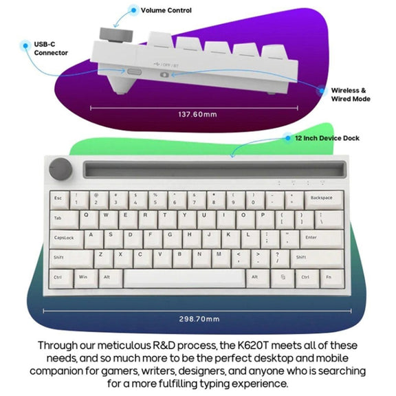 Ajazz K620T 62 Keys Bluetooth Wireless Dual Mode Mechanical Keyboard, Style: Pink Shaft (Black)