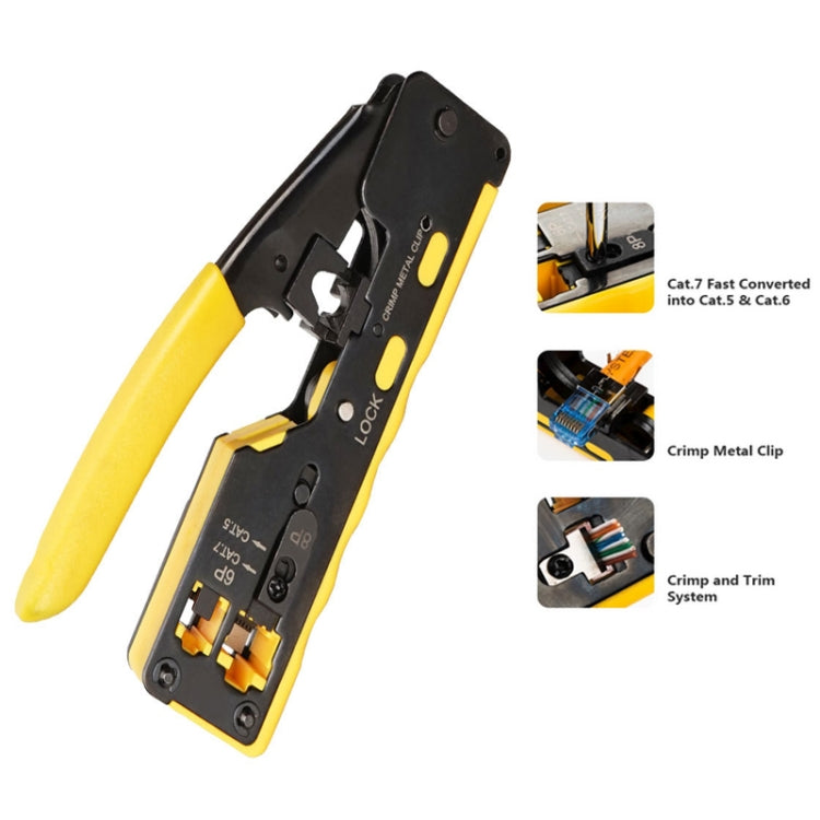 6P8P Seven-type Through-hole Crystal Head  Wire Stripping Tool Network Cable Pliers(Black) - Lan Cable and Tools by PMC TechLife | Online Shopping South Africa | PMC TechLife | Buy Now Pay Later Mobicred