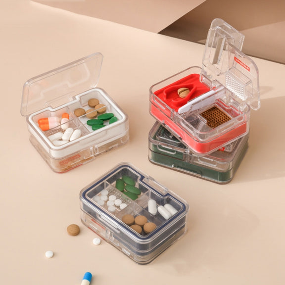 Imakara Mini Square Portable Sealed Medicine Cutter Dispenser Box(Green)