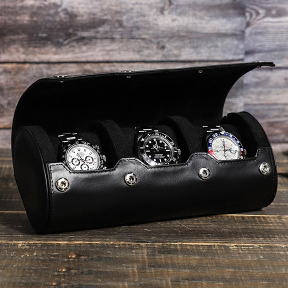 CONTACTS FAMILY Outdoor Convenient Leather Watch Storage Box(Black)