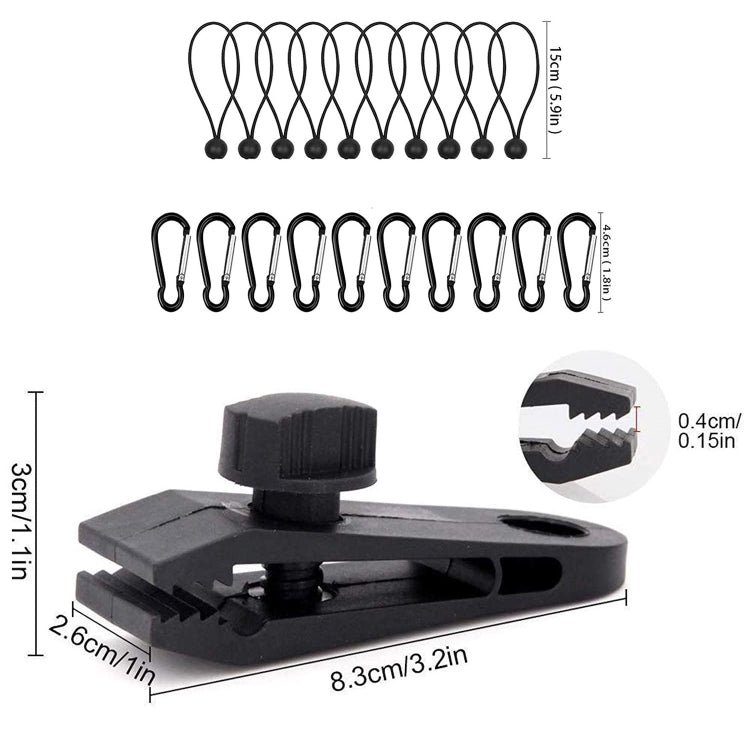 Canopy Fixed Tent Clip Rope Buckle Set 10 Clips+10 White Dot Ropes+10 Black PP Fast Hangings - Tents & Accessories by PMC TechLife | Online Shopping South Africa | PMC TechLife