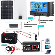 Tang 3 Generations Home Solar Generator Inverter+30A Controller+18W 12V Solar Panel, Specification: Black 12V To 220V