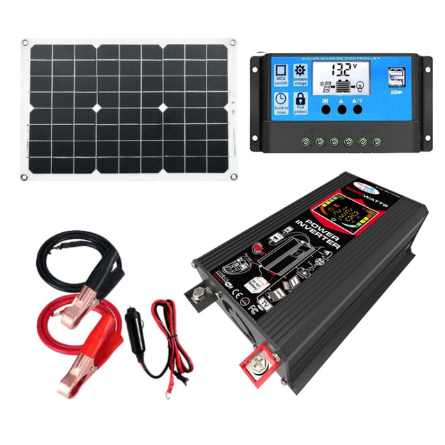 Tang 3 Generations Home Solar Generator Inverter+30A Controller+18W 12V Solar Panel, Specification: Black 12V To 220V