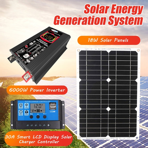 Tang 3 Generations Home Solar Generator Inverter+30A Controller+18W 12V Solar Panel, Specification: Black 12V To 220V